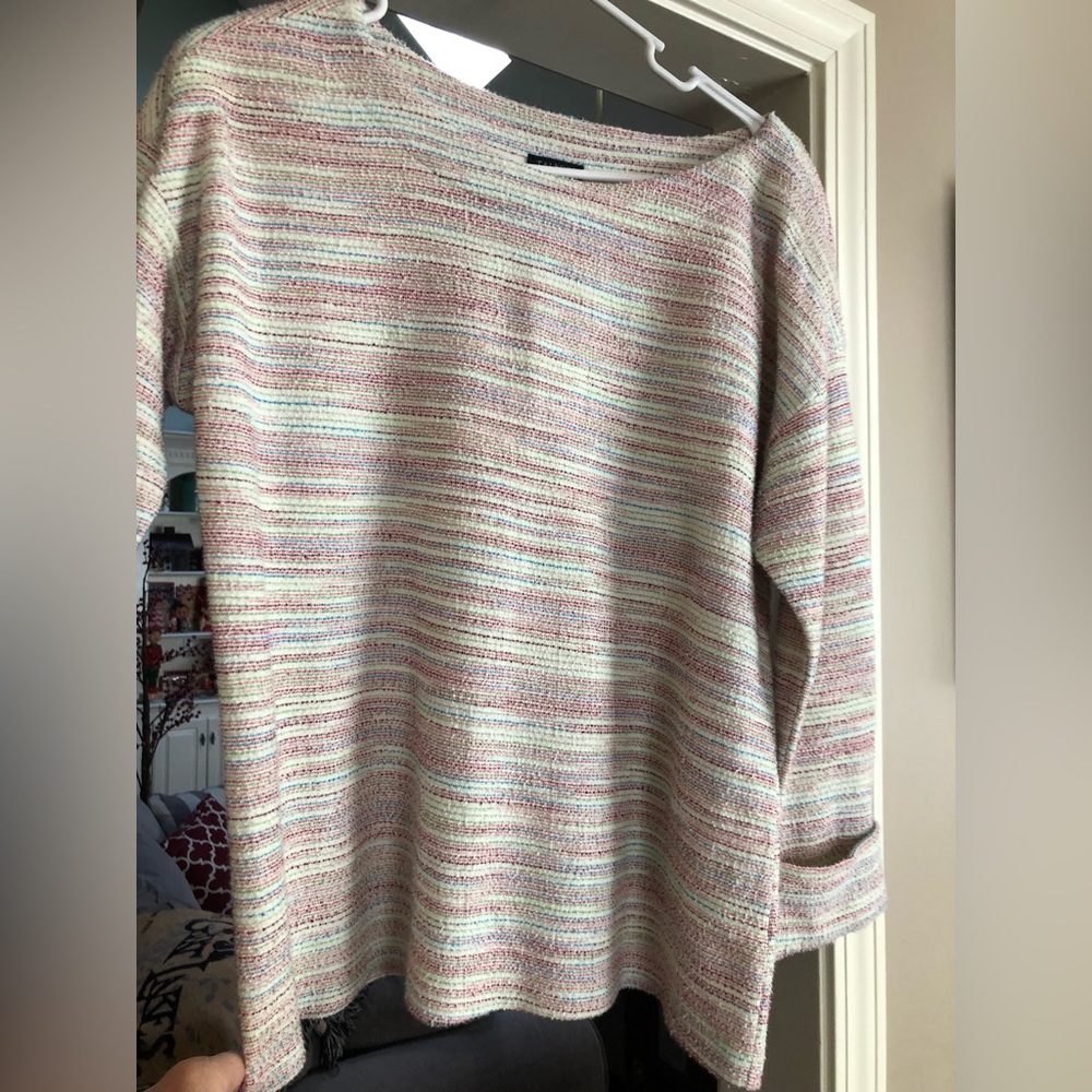 TALBOTS Lightly Colored Stripes Oversized 3/4 Sleeve Sweater Top Shirt  Size MP